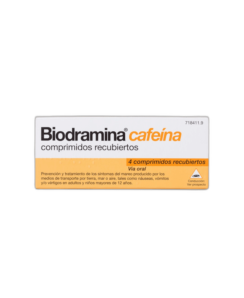 Imagen de BIODRAMINA CAFEINA 4 COMPRIMIDOS RECUBIERTOS