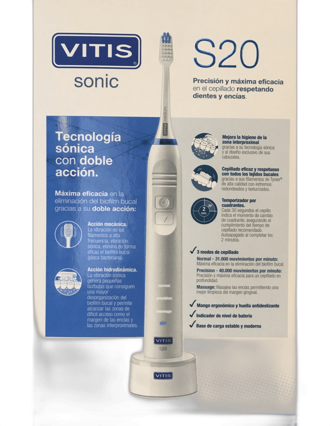 Imagen de CEPILLO DENTAL ELECTRICO VITIS SONIC S10 / S20 ENCIAS 2 UNID