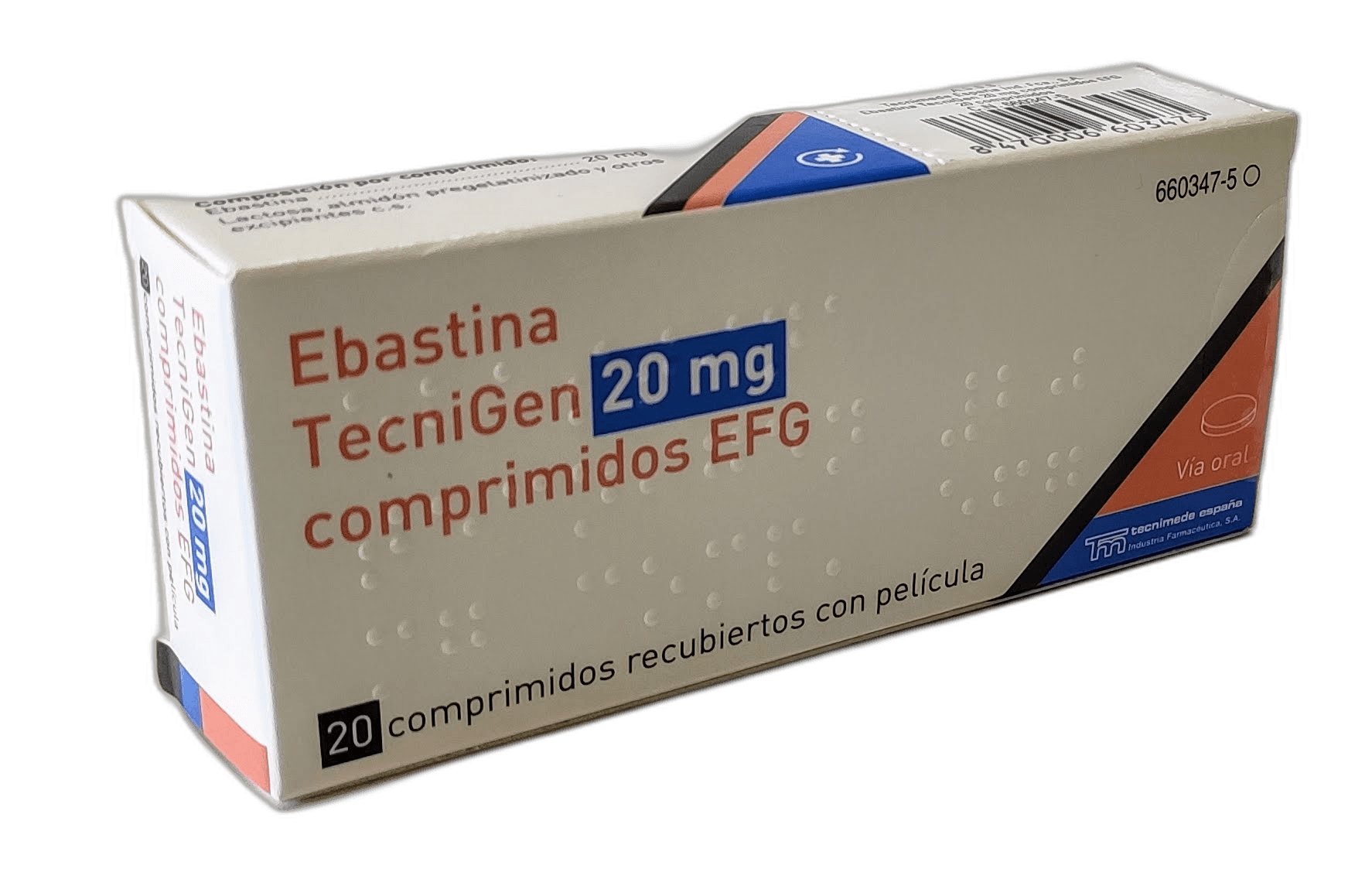 Imagen 2 de EBASTINA TEVA GROUP EFG 20 mg 20 COMPRIMIDOS RECUBIERTOS