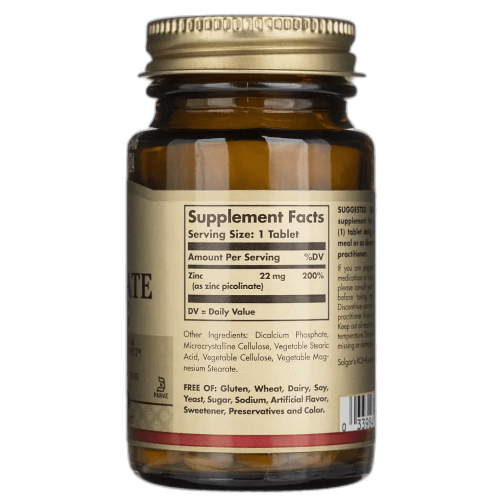 Imagen 3 de ZINC PICOLINATO 22 MG 100 COMPRIMIDOS SOLGAR